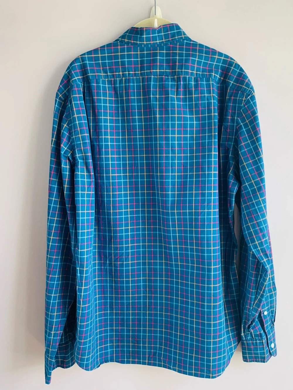 J. Crew Button Down Shirt Teal Aqua Check Plaid Cotton Office Casual EUC Slim L